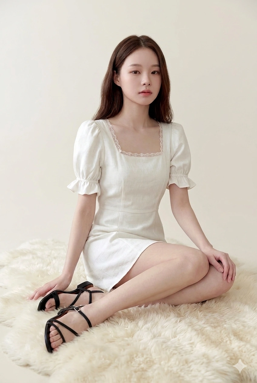 Muguet 蕾丝泡泡亚麻连衣裙 2